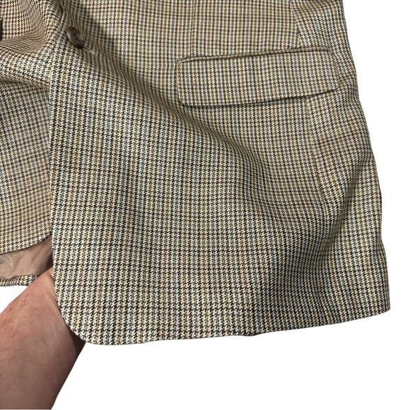 Ralph Lauren Chaps 100% Silk Tan Houndstooth Print Suit Jacket Sz 42L Blazer - Picture 13 of 14